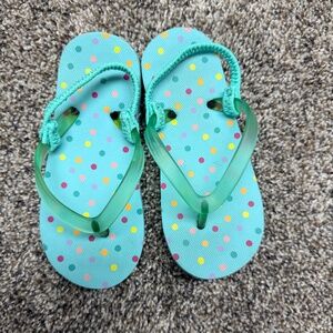 Like New Cat & Jack Adrian Polka Dot Flip Flops, Blue/Multi-color-Toddler 9-10